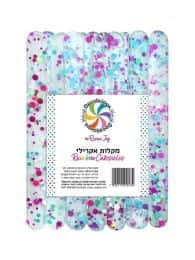 מקלות אקרילי אורך 10 סמ- צבע שקוף נקודות ורוד תכלת