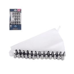 סט 26 צנטרים מנירוסטה, שקית זילוף מבד ומחבר