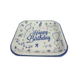 חבילת 10 צלחות נייר מרובעות 23 סמ-HAPPY B-DAY-כחול