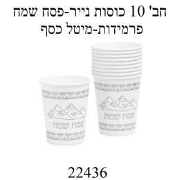 חבילת 10 כוסות הדפס כסף פסח שמח