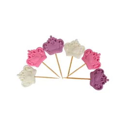 קישוט בצק סוכר-כתר על קיסם- ורוד לבן סגול ,5 יח'