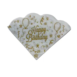 מפית מניפה לבנה happy birthday כיתוב זהב- 20 יח