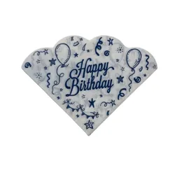מפיות מניפה לבנה happy birthday כיתוב כחול- 20 יח