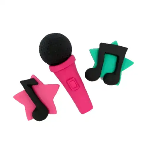 קישוט בצק סוכר- סט מיקרופון ורוד