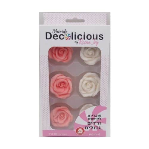 קישוט בצק סוכר-6 ורדים גדולים דקולישס