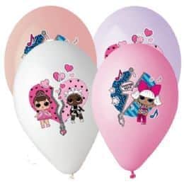 10 בלונים מודפסים LOL גוונים ורוד/סגול/לבן