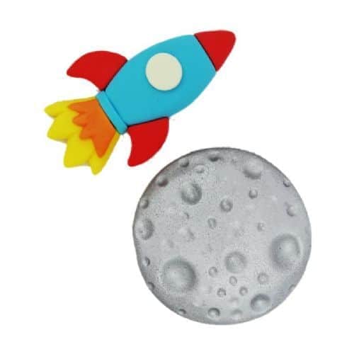 קישוט בצק סוכר- חללית וירח